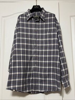Men's Navy & White with Gold Plaid Casual Button-Down Shirt